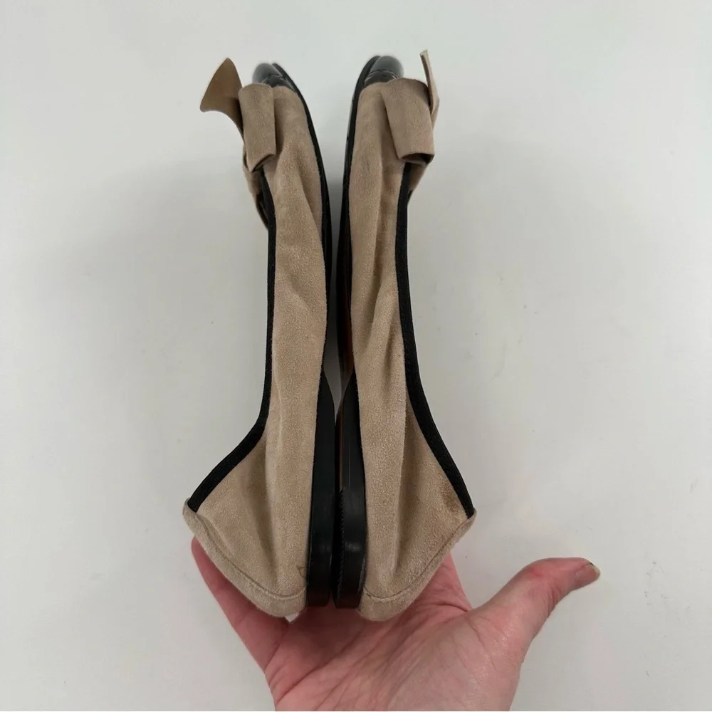 Halogen flats size 6 beige suede black patent cap toe pointy toe balletcore